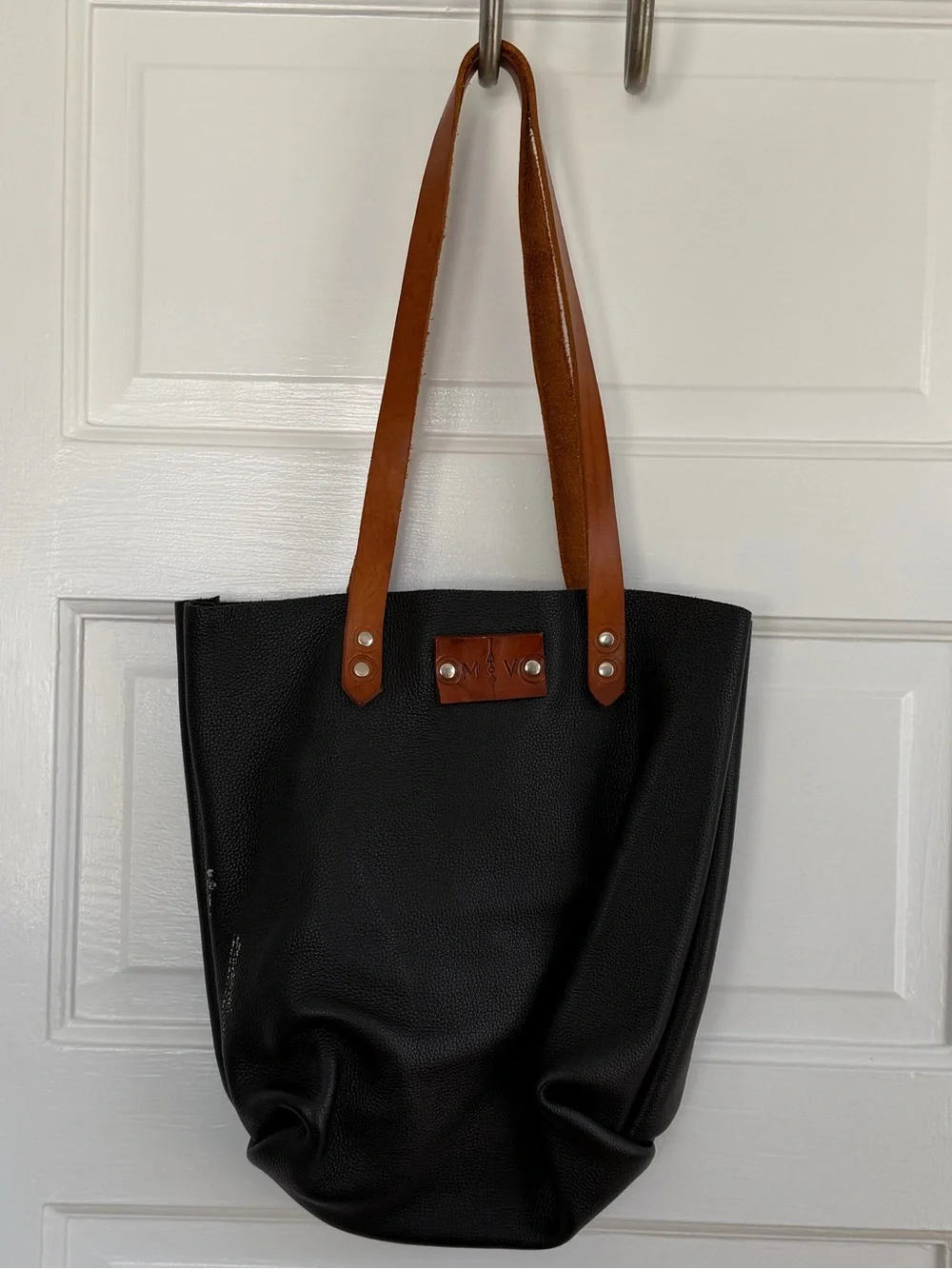 Classic Black Tote with Brown Leather Handles